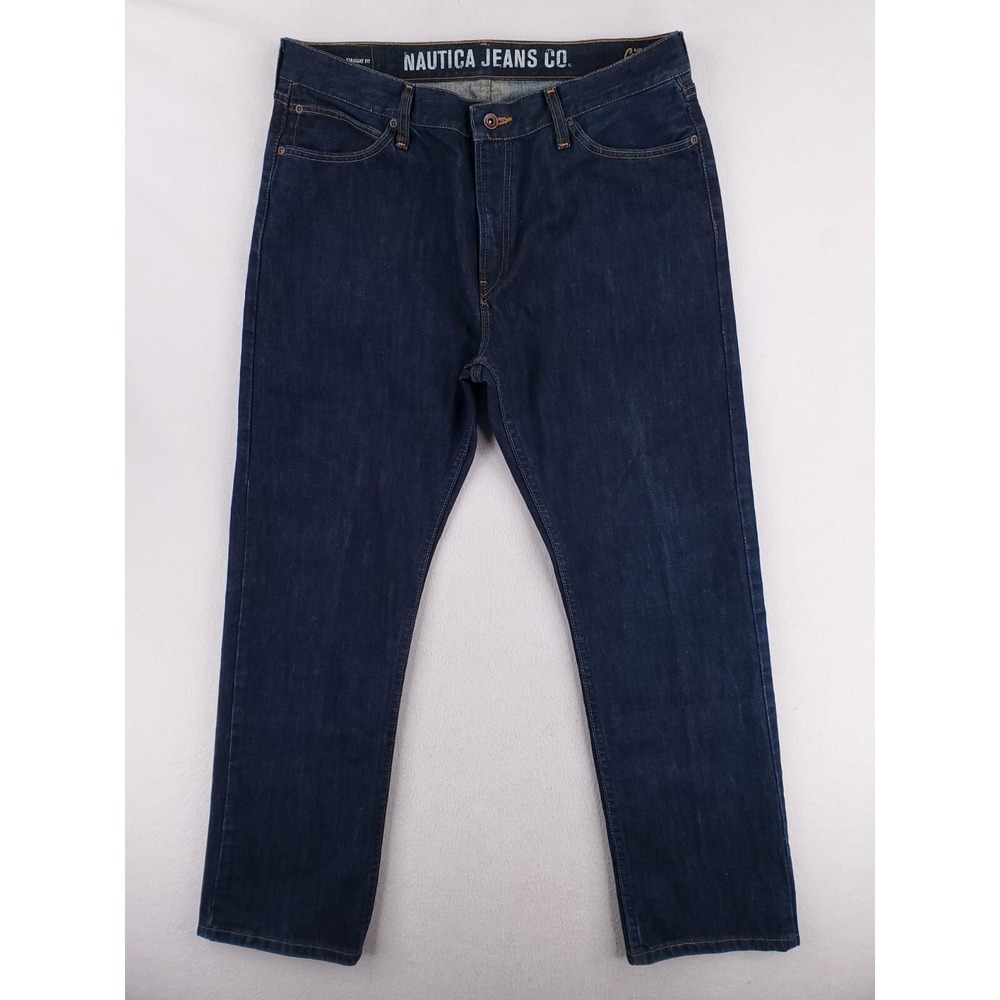 Nautica Jeans Mens 36x30 Regular Straight Pants Dark Wash Mid Rise Heavy Denim